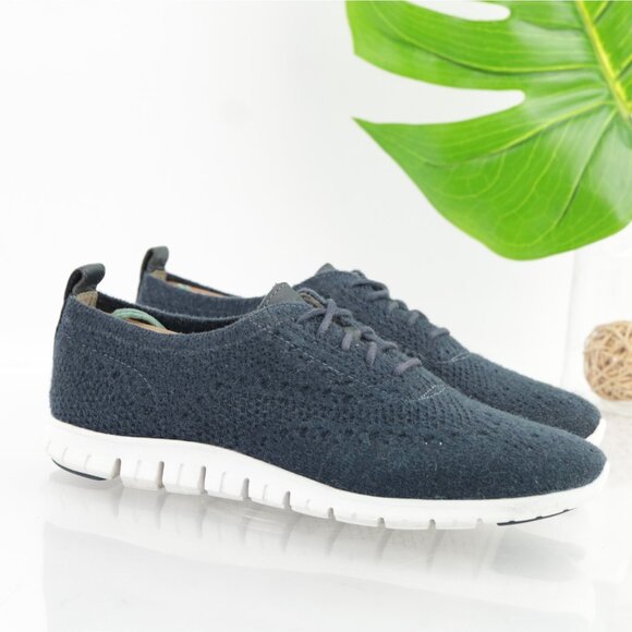 Cole Haan Womens Zerogrand Oxford Sneakers Size 8 Navy Blue Knit Wingtip Shoes - Picture 1 of 11
